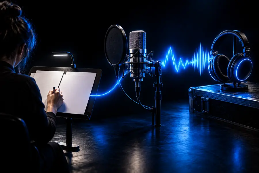 Prepared voice script organized with pauses and direction